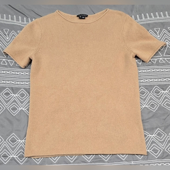 Theory Sweaters - Theory Tolleree Cashmere Short Sleeve Sweater Size Small In Tan